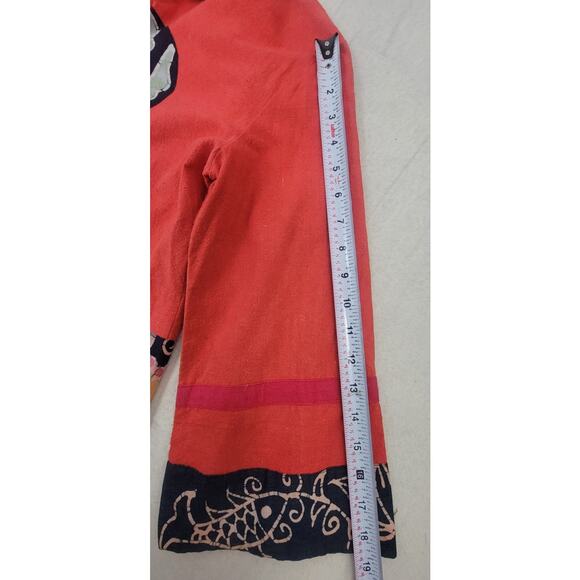 Vintage Boho Asian Festival Jacket Red Batik Dragon Pheonix Kimono Top Size M - Picture 9 of 10